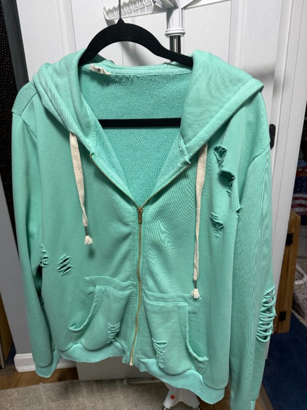 POL Distressed Zip Up Hoodie Womens/Jrs Size Medium Mint Green